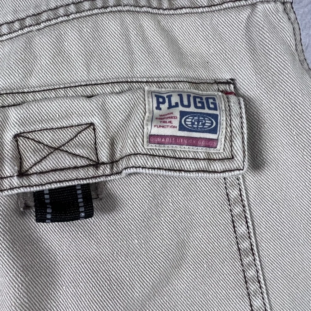 Plugg Mens Baggy Carpenter Pants Khaki Tan Utility‎ Skater 36x30 VTG Style Y2K